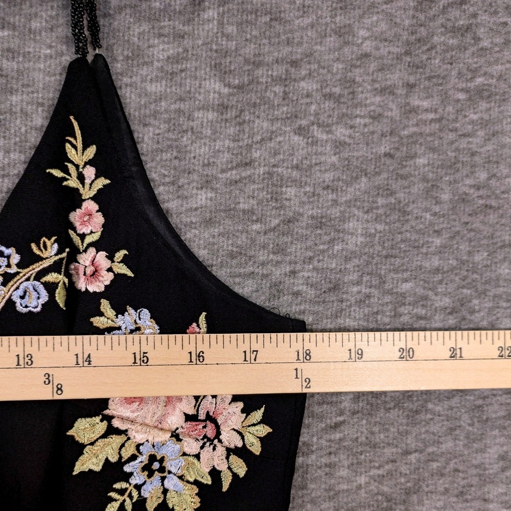 Maggy London Black Sheath Dress Floral Embroidery Beaded Straps Size 12 - Picture 5 of 7